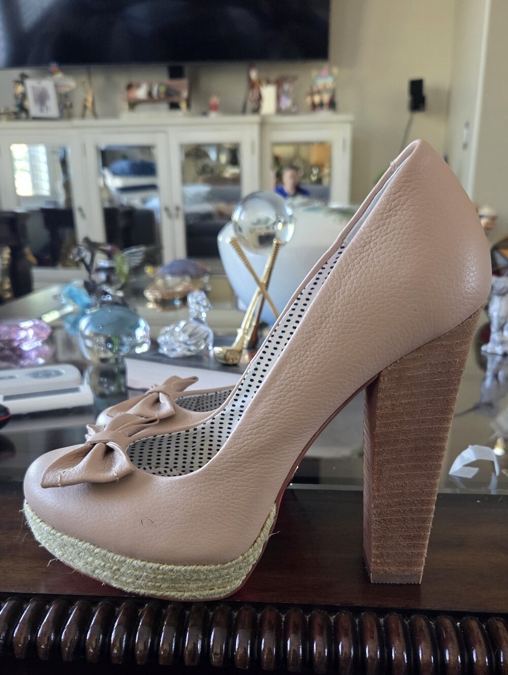 Betsey Johnson Blush Pink Bow Platform Block Heel Pumps